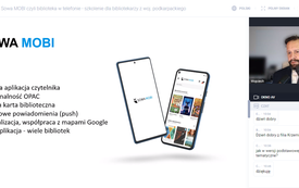 Widok prezentacji dotyczącej aplikacji Sowa MOBI wraz z prowadzącym. 