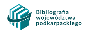 Trzy książki oplecione strzałką skierowaną w prawo. Obok tekst Bibliografia województwa podkarpackiego. 