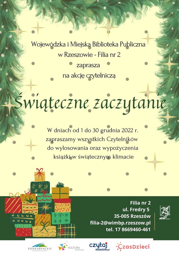 Na ż&oacute;łtym tle zielony napis Świąteczne zaczytanie