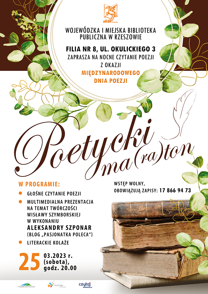 Wieniec z liści, poniżej stare książki ułożone w stos.