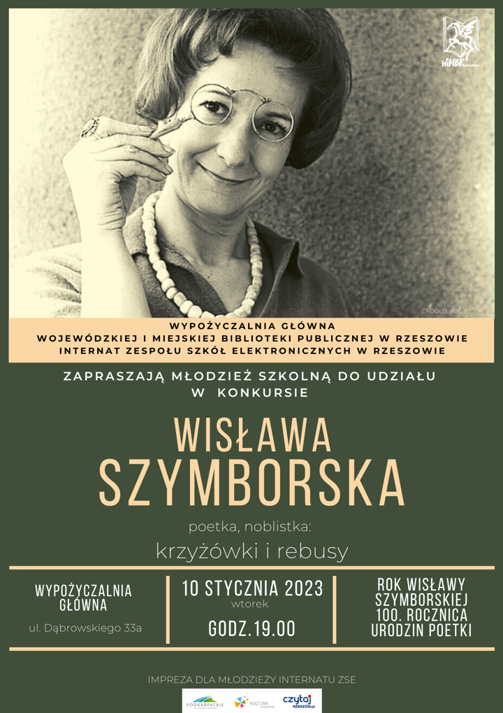Uśmiechnięta poetka Wisława Szymborska z&nbsp;binoklami