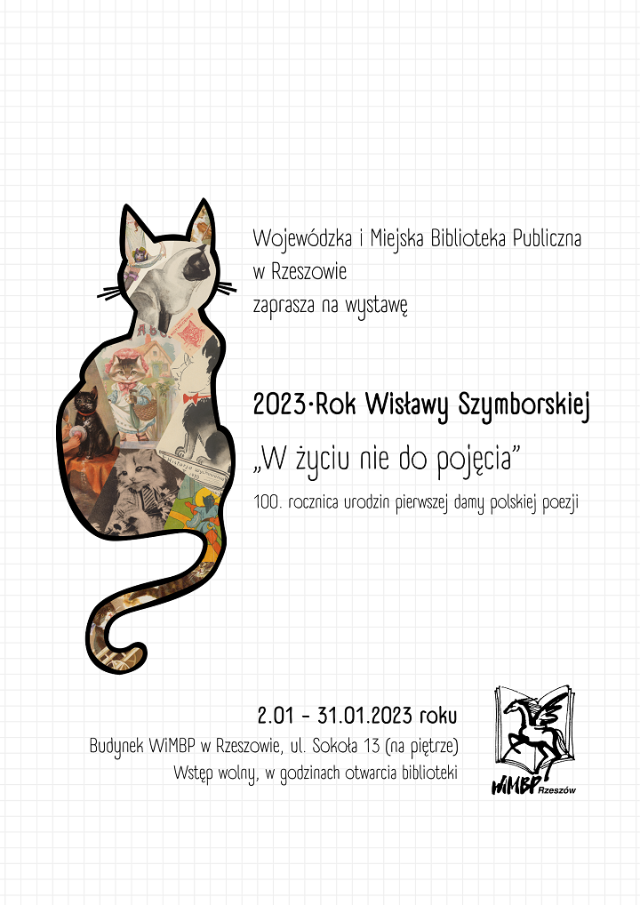 Kolaż w&nbsp;kształcie kota wykonany ze zdjęć kot&oacute;w n kartce w&nbsp;kratkę