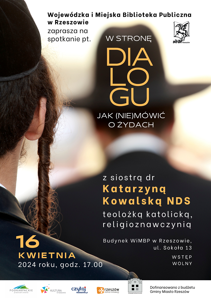 Na plakacie dwie postacie Żydów w czapkach z tyłu. 