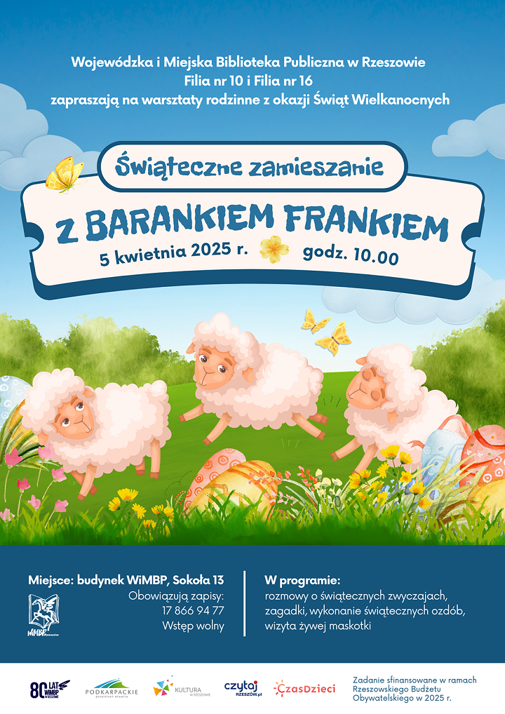 Baranki na łące i pisanki. 
