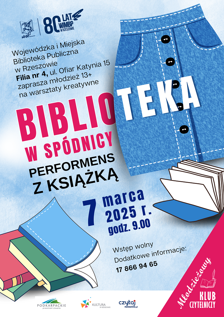 Rysunkowa spódnica, wokół niej książki