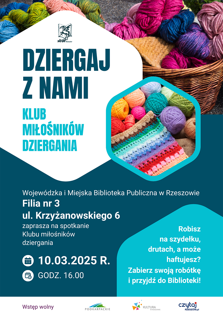 Grafika z koszykami pełnymi kolorowych motków włóczki