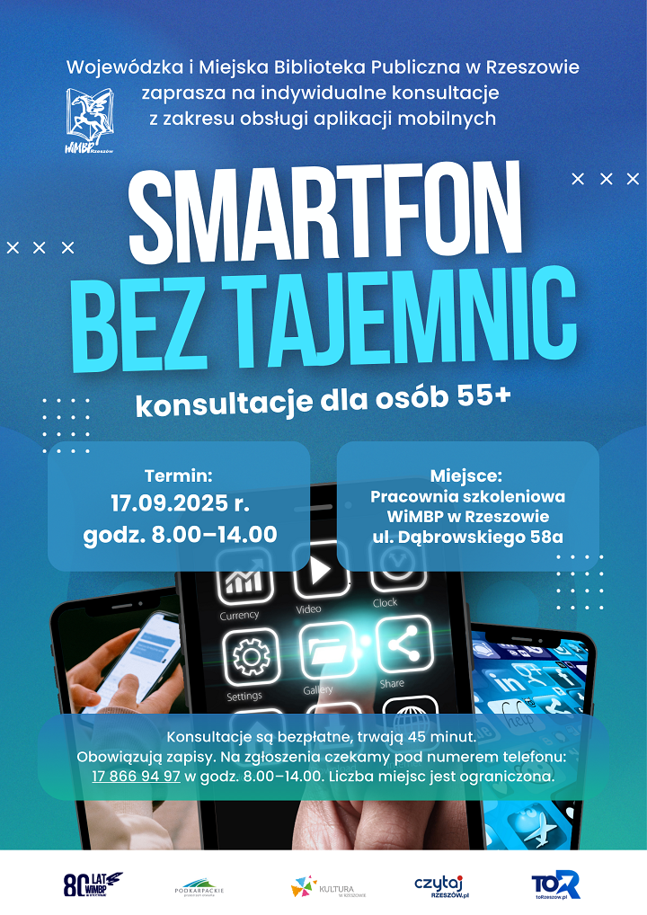 Na plakacie trzy smartfony z włączonymi ekranami.