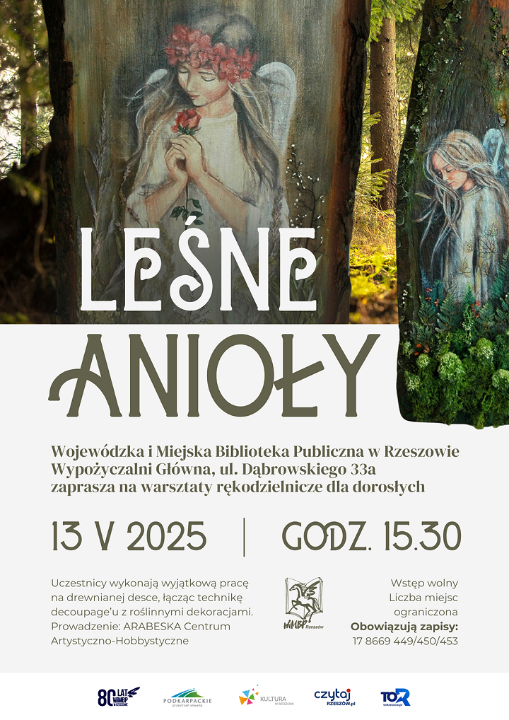 Na korze drzewa obrazy aniołów. 