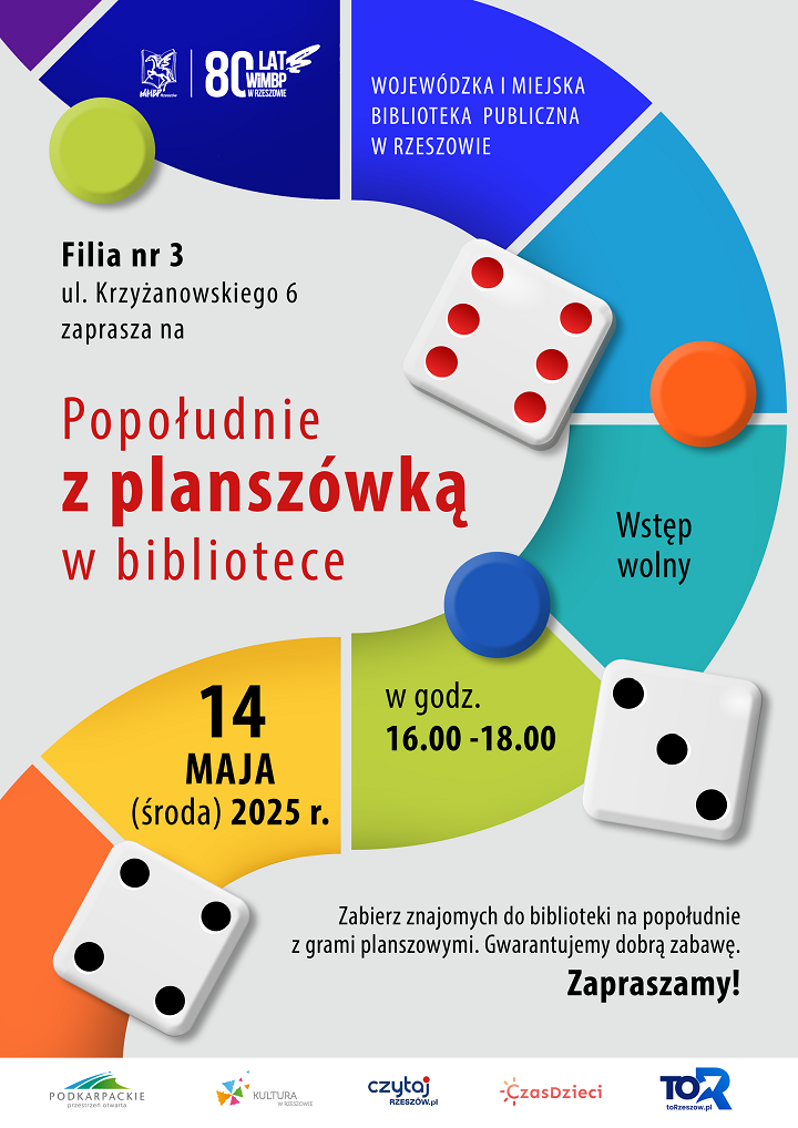 Grafika z planszą do gry, kostkami i pionkami