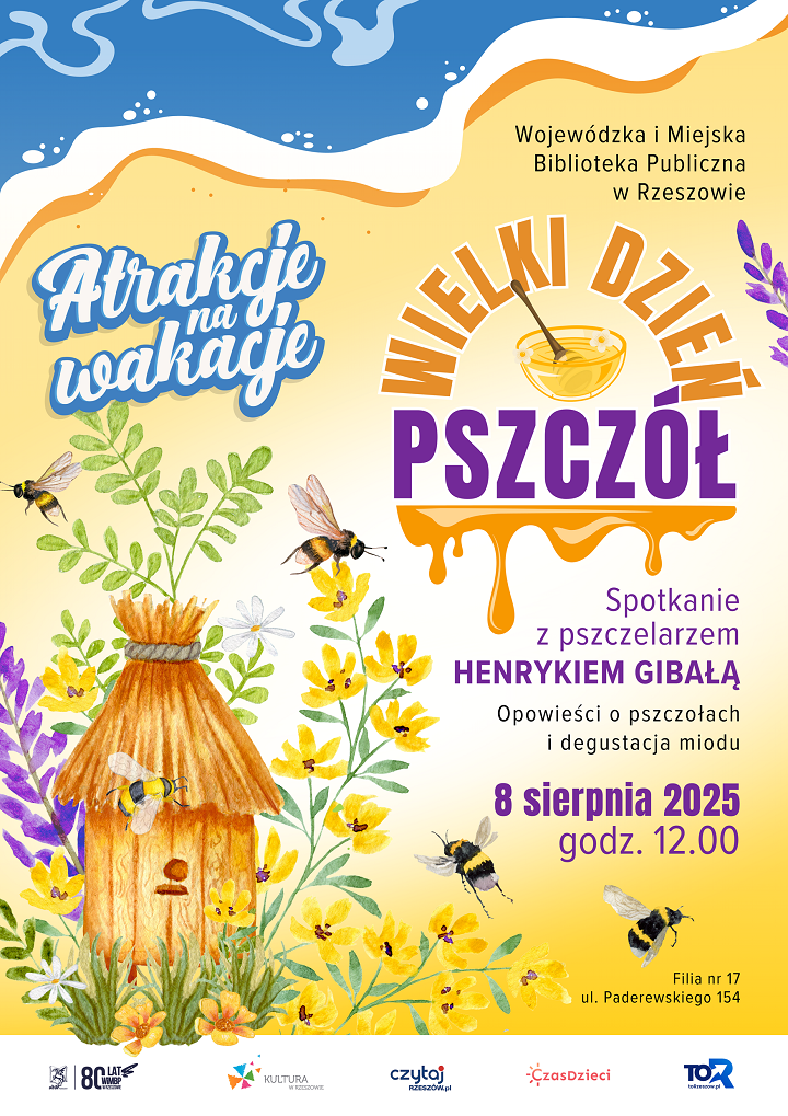 Grafika o tematyce pszczelarskiej. Pszczoły, ul, miód, kwiaty. 