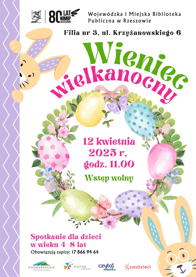Wielkanocny wieniec i króliki.
