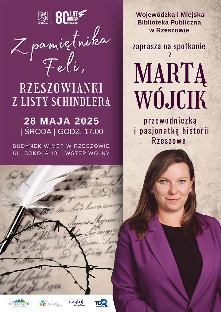 Kobieta w średnim wieku w marynarce. W tle pióro, odręczne notatki i drut kolczasty. 