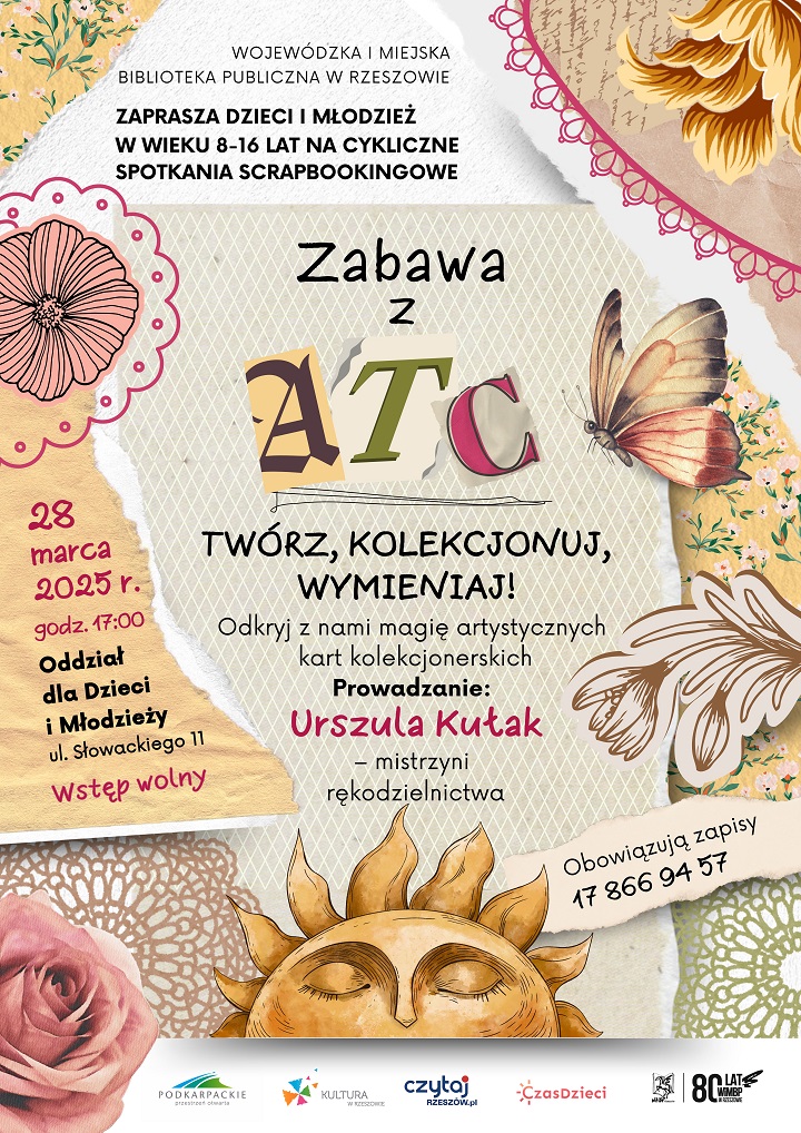 Plakat z elementami wycinków grafik metodą scrapbookingu. 
