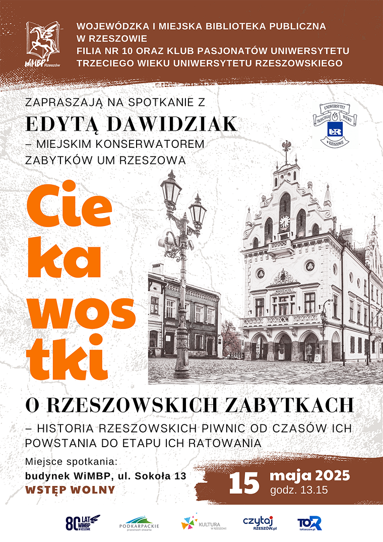 Plakat z widokiem rzeszowskiego ratusza w kolorze sepii