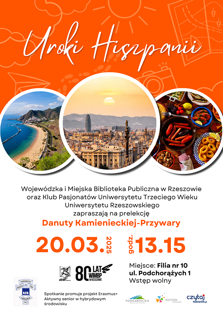 Grafika z krajobrazami Hiszpanii i hiszpańskim jedzeniem