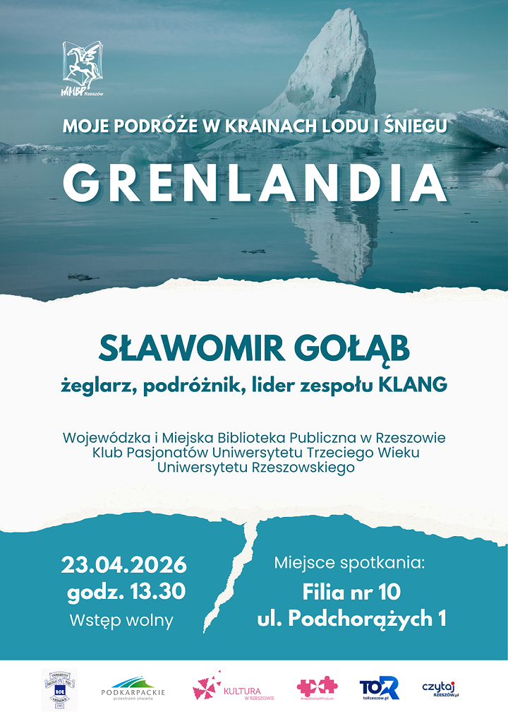 Na plakacie zdjęcie przedstawiające krajobraz Grenlandii. 