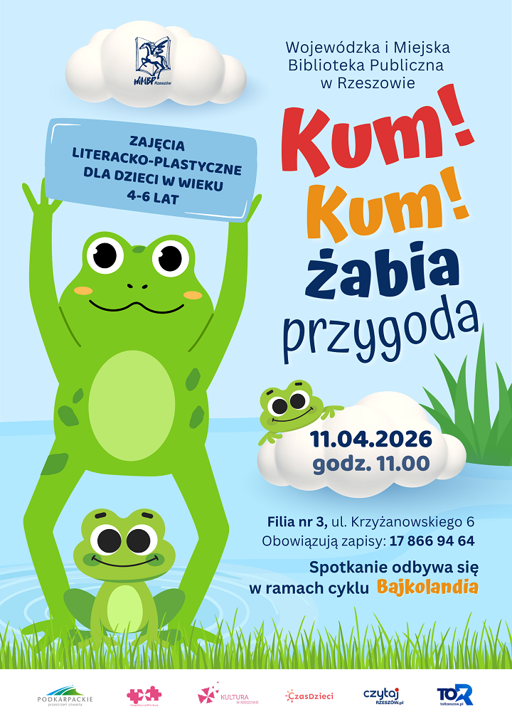 Grafika z&nbsp;wodą i&nbsp;trzema żabkami