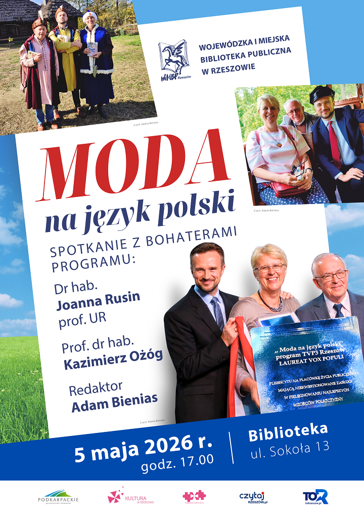 Plakat ze zdjęciami bohater&oacute;w spotkania zrobionymi w&nbsp;trakcie kręcenia programu telewizyjnego &bdquo;Moda na&nbsp;język polski&rdquo;