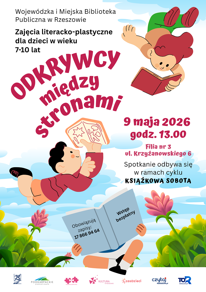 Plakat z&nbsp;grafikami dzieci, kt&oacute;re trzymają książki
