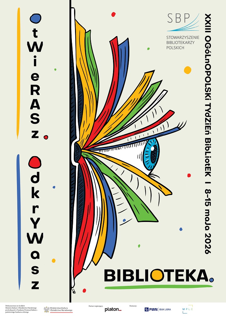 Plakat z&nbsp;rysunkiem książki, kt&oacute;ra ma oko między stronami