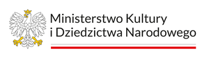 Po lewej orzeł biały ze słota koroną i nogami. Obok Napis Ministerstwo Kultury i Dziedzictwa Narodowego. Pod napisem biało czerwona linia.