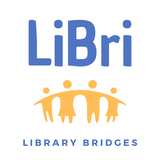 Napis LiBri, pod nim grafika przedstawiająca cztery osoby trzymające się za ramiona i napis library bridges.